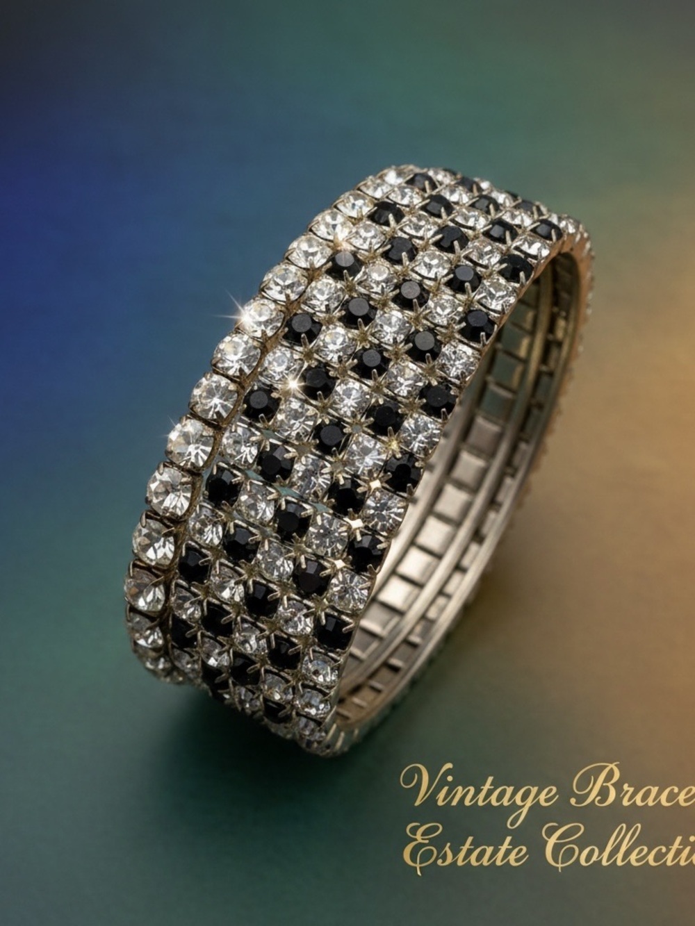 Vintage Black & Clear Multi-Row Crystal Stretch Bracelet​​